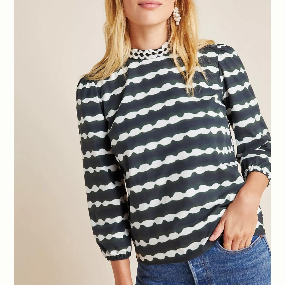 Anthropologie Black and White Striped Blouse